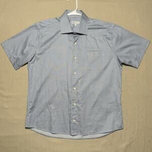 Peter Millar Button Front Shirt Mens Sz L Barber Geometric Pattern Short Sleeve